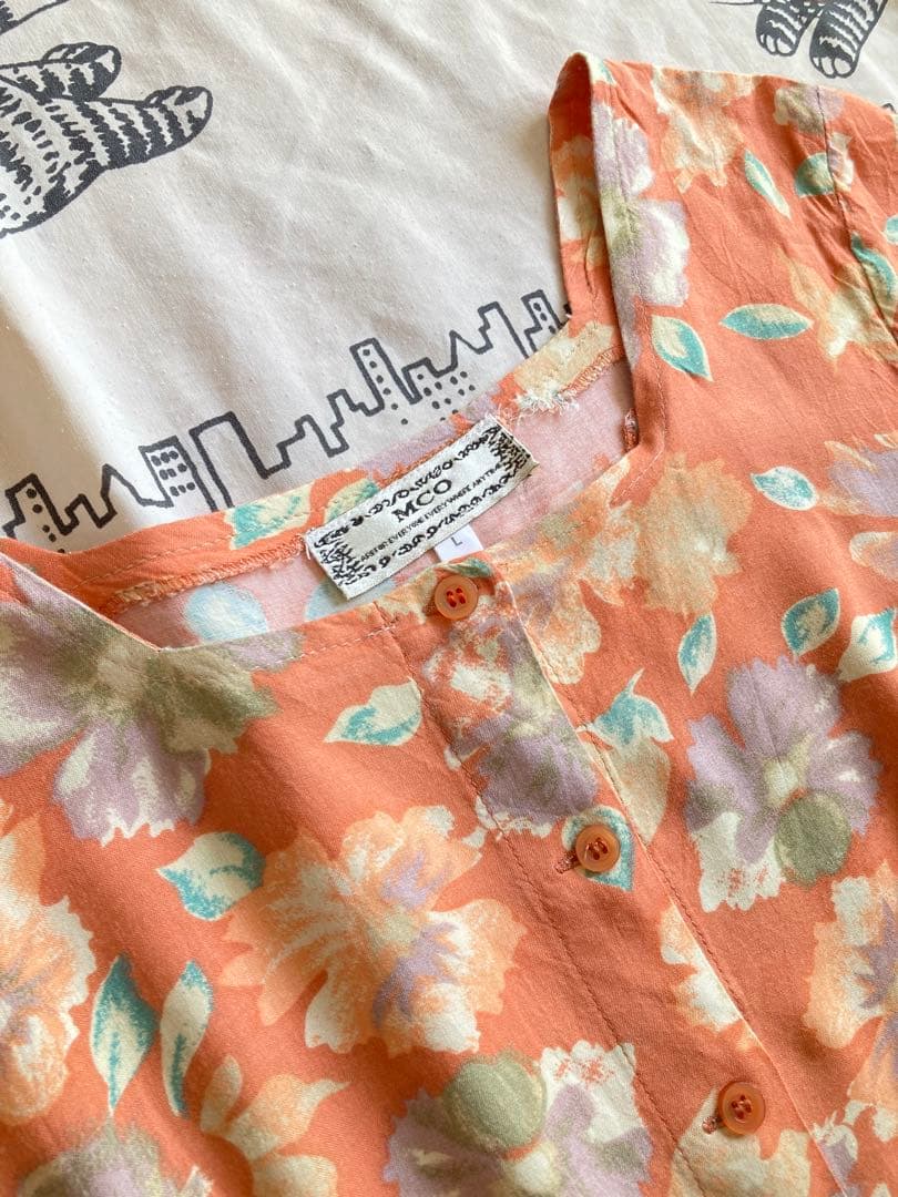 vintage ヴィンテージ オレンジ 花柄 ロングワンピース 古着