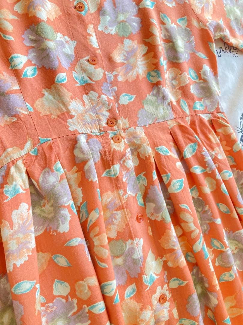 vintage ヴィンテージ オレンジ 花柄 ロングワンピース 古着