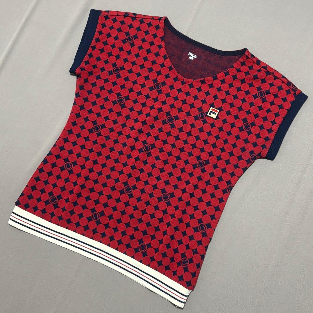 フィラFILA テニスウェア ニット総柄シャツ&ショートパンツ 上下セットアップ
