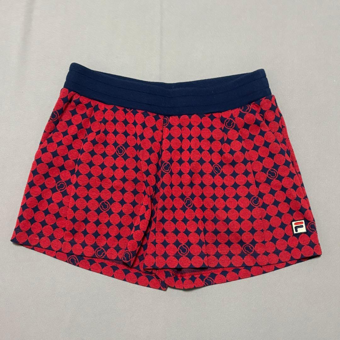 フィラFILA テニスウェア ニット総柄シャツ&ショートパンツ 上下セットアップ