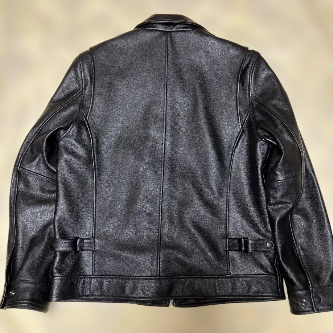 美品　FORTIME 本革　シングルライダースジャケット　　ブラック　4XL