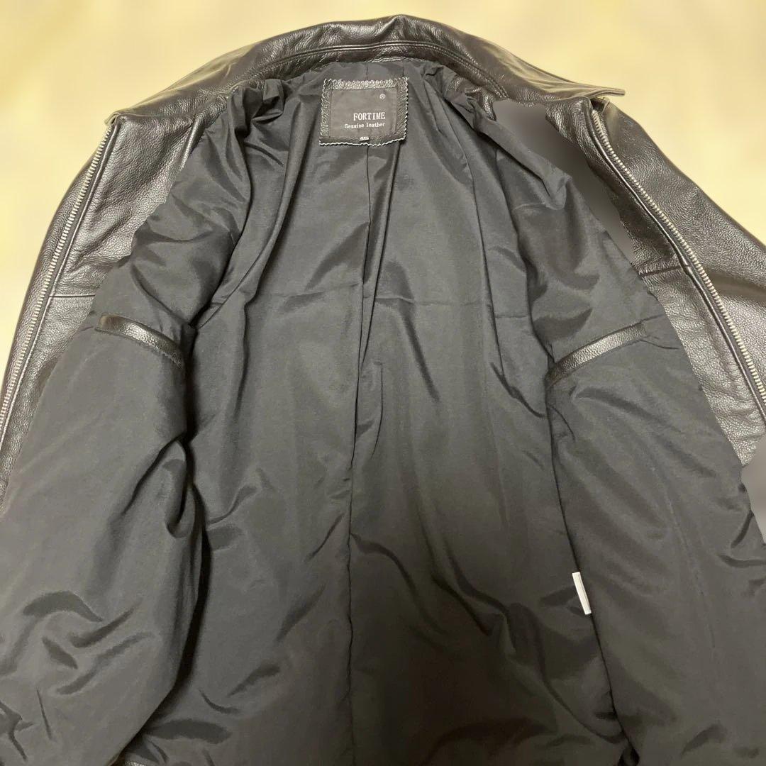 美品　FORTIME 本革　シングルライダースジャケット　　ブラック　4XL