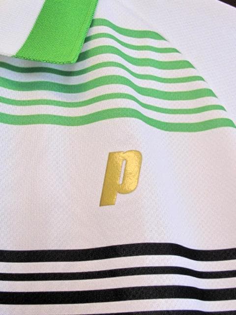 prince テニス ポロシャツ L ホワイト/グリーン/ブラック