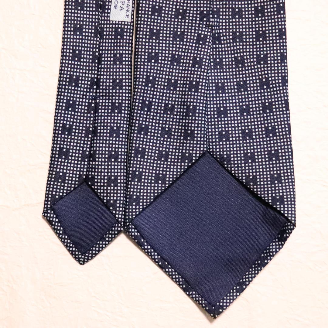 超美品 ネクタイ エルメス HERMES H柄 総柄 ネイビー フランス製