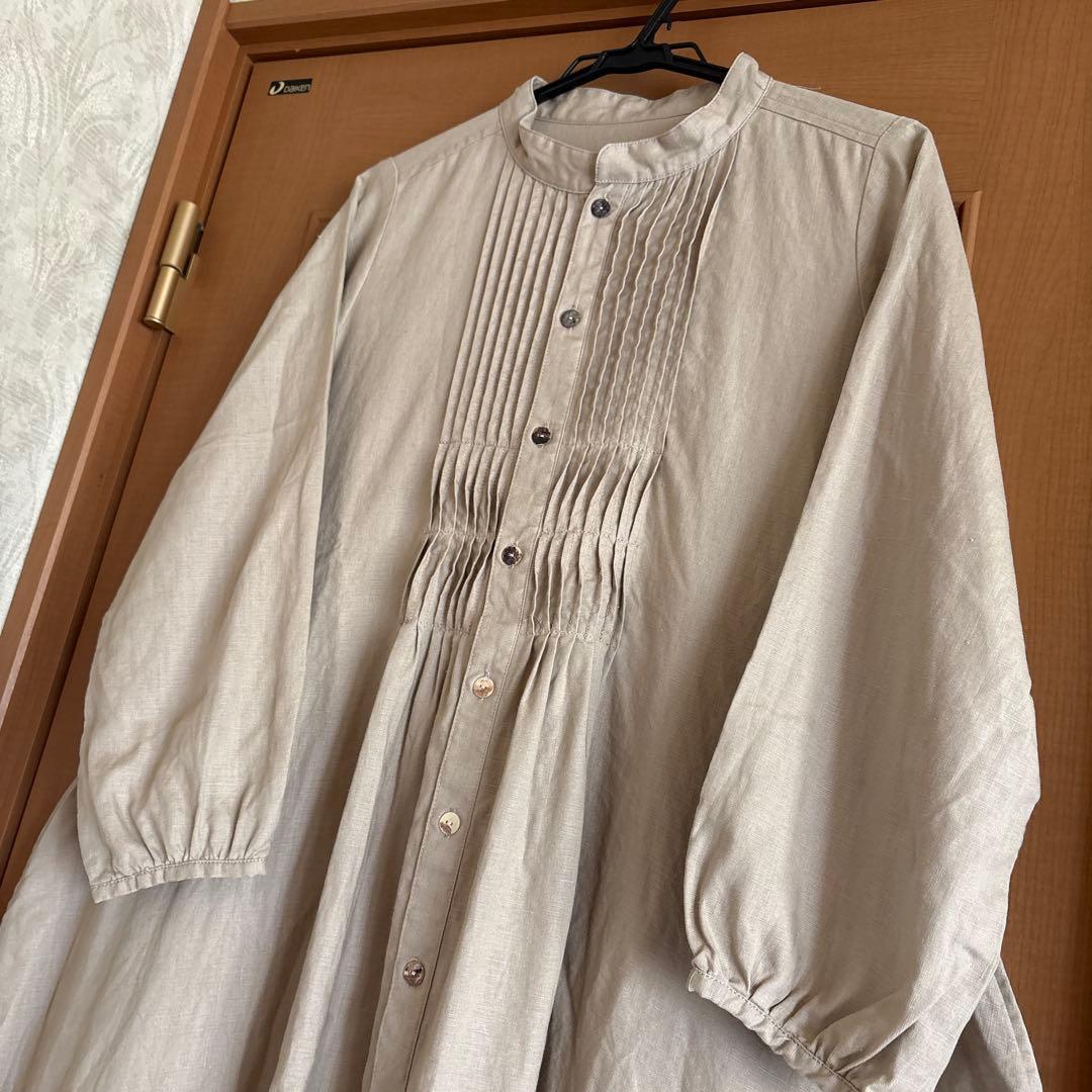 パルティクラール　リネンピンタックワンピース　ベージュ　日本製　極美品
