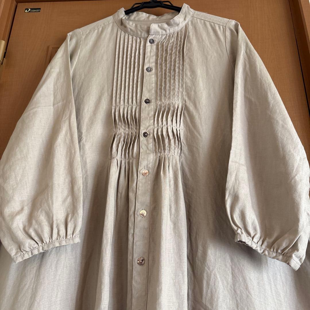 パルティクラール　リネンピンタックワンピース　ベージュ　日本製　極美品