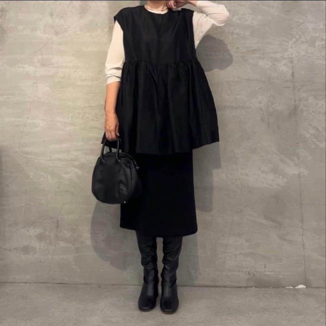 【スー】BEARDSLEY ギャザー ジレ ブラック ベスト