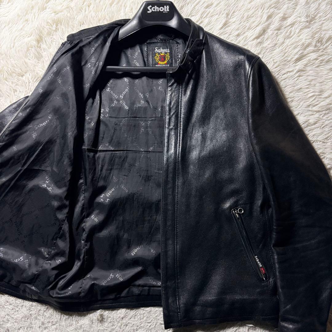 【雰囲気抜群】schott ライダースジャケット 羊革　ラムレザー ブラック　M