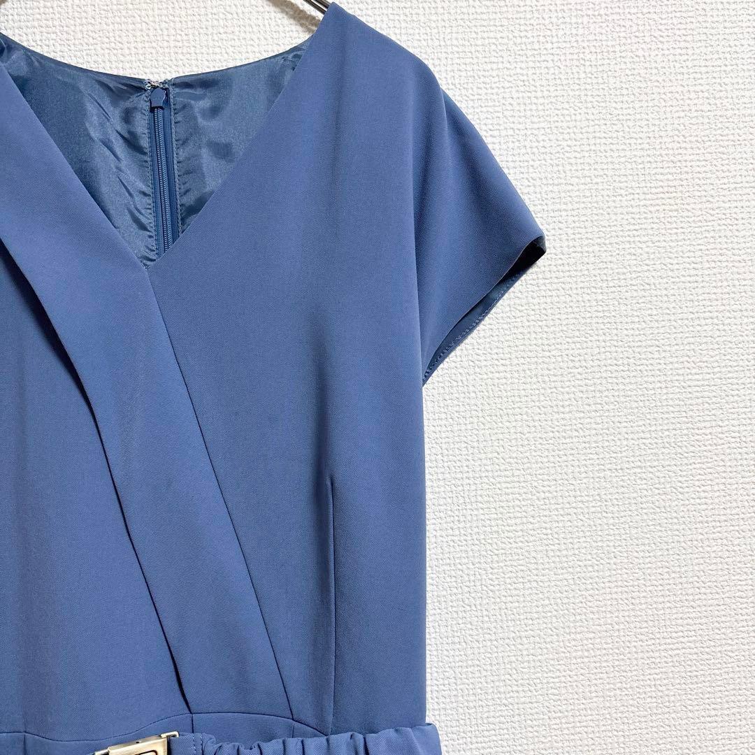 b362 ピンキー&ダイアン　上品Vネッククロスワンピース　金ベルト　フレンチ袖