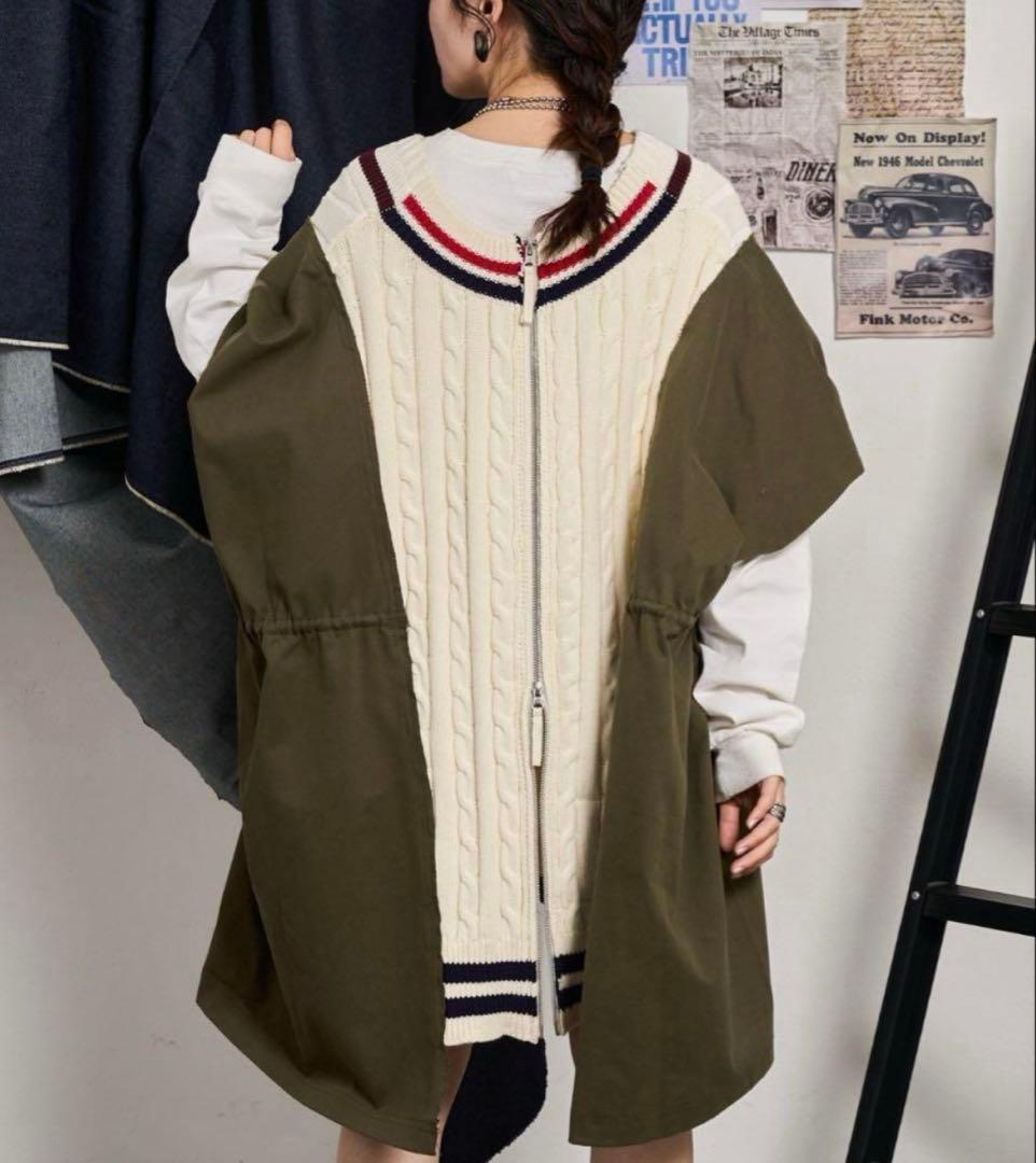 【etsinta】リメイクミリタリー2WAYチルデンニットチュニックベスト