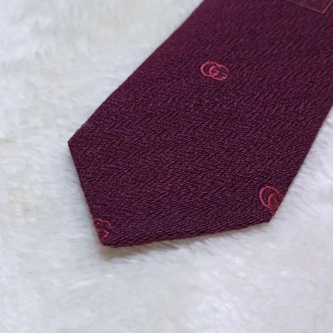 極美品■GUCCI　グッチ　ネクタイ　ワインレッド系　GG柄
