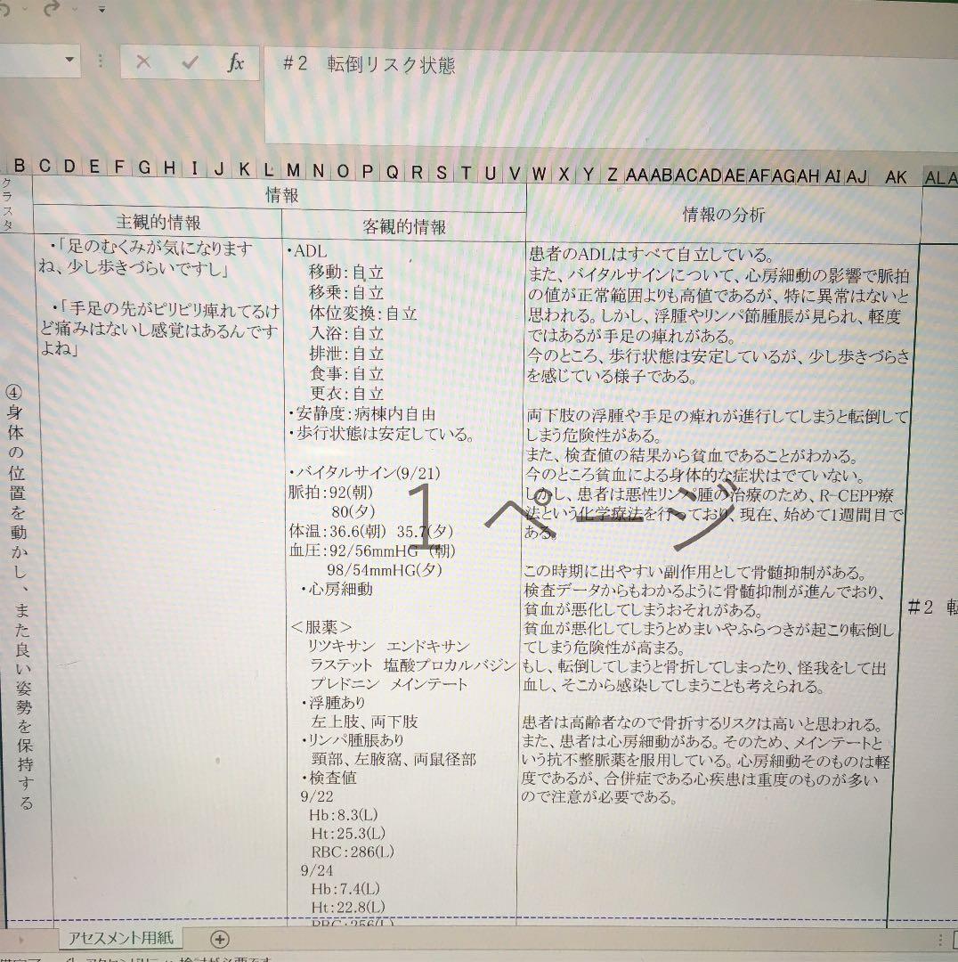 さき様 看護学生 手順書 実習記録 国試 アセスメント 看護学校 レポート 資料
