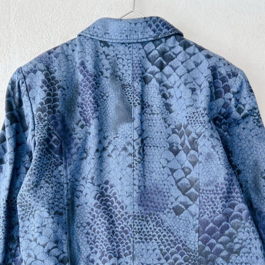 美品✨レオナール　 ジャケット　シルク100% 金ボタン　ブルー　総柄　XL