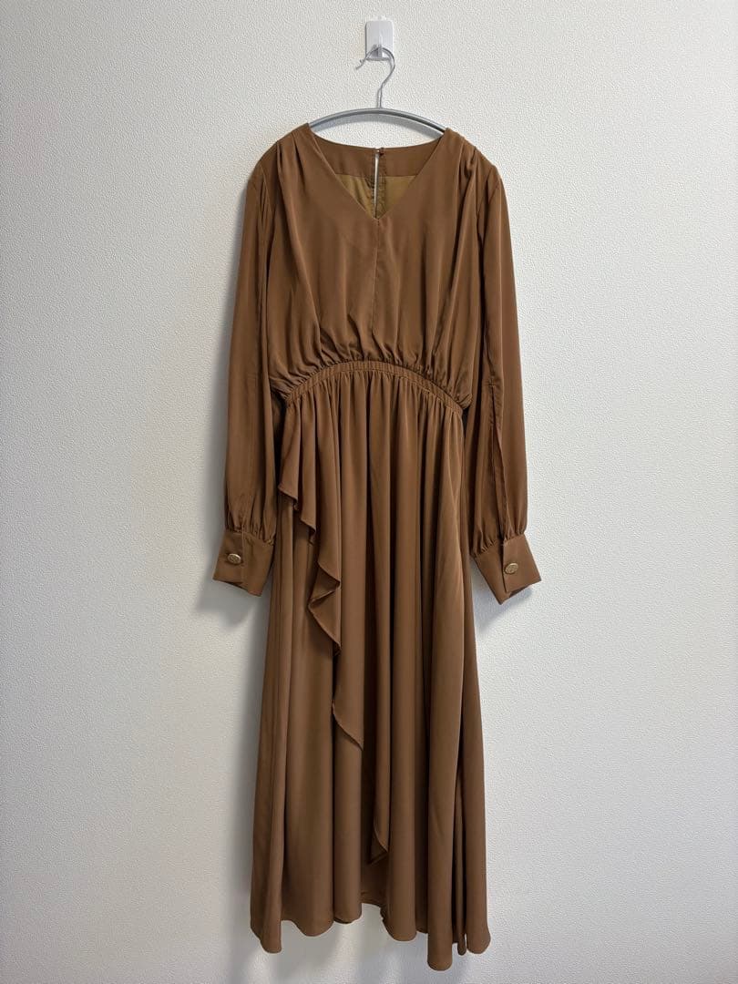 Ameri FLARE LAP DETAIL DRESS ベージュ　M