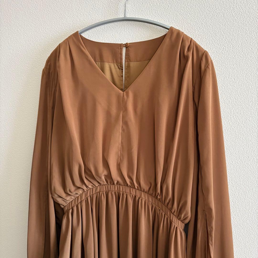 Ameri FLARE LAP DETAIL DRESS ベージュ　M