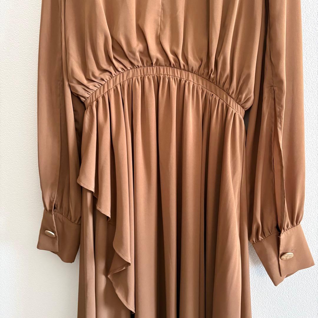Ameri FLARE LAP DETAIL DRESS ベージュ　M