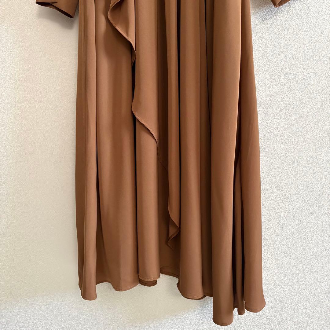 Ameri FLARE LAP DETAIL DRESS ベージュ　M