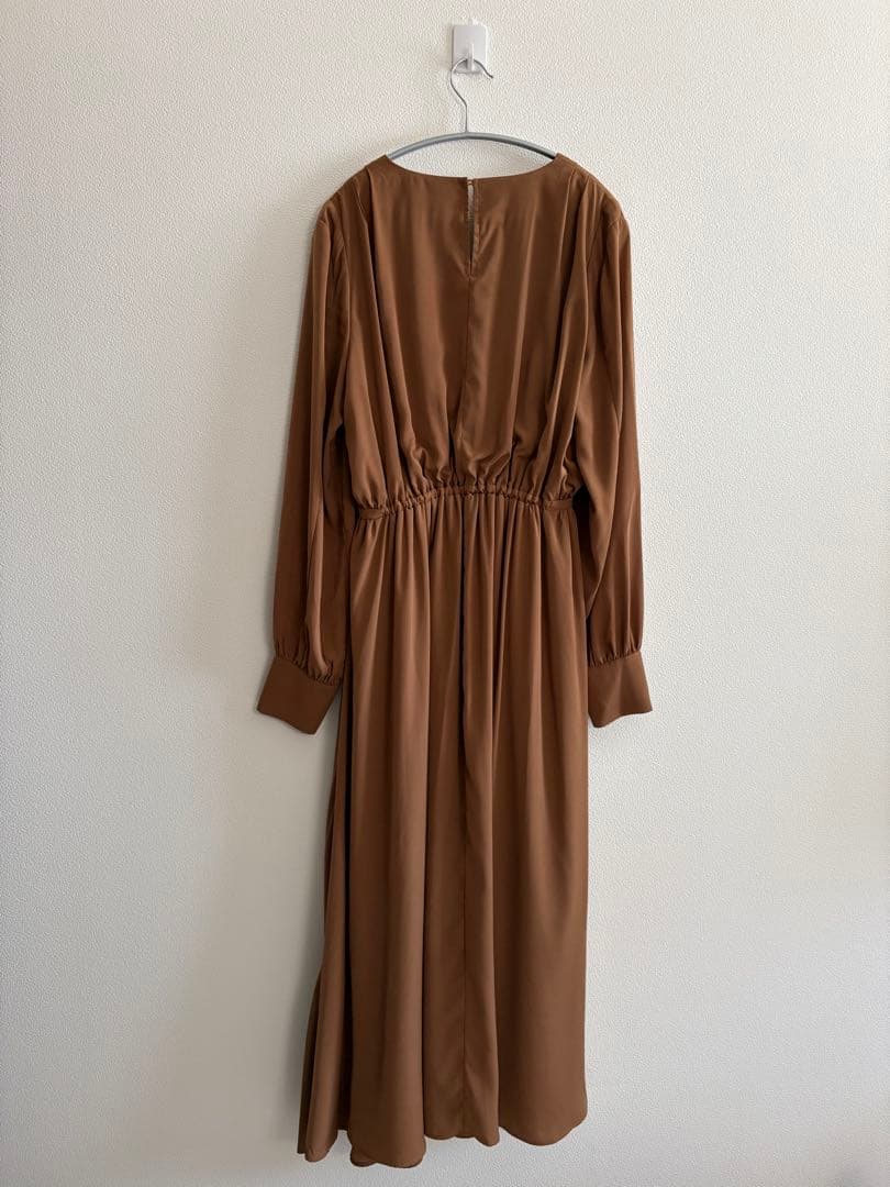 Ameri FLARE LAP DETAIL DRESS ベージュ　M