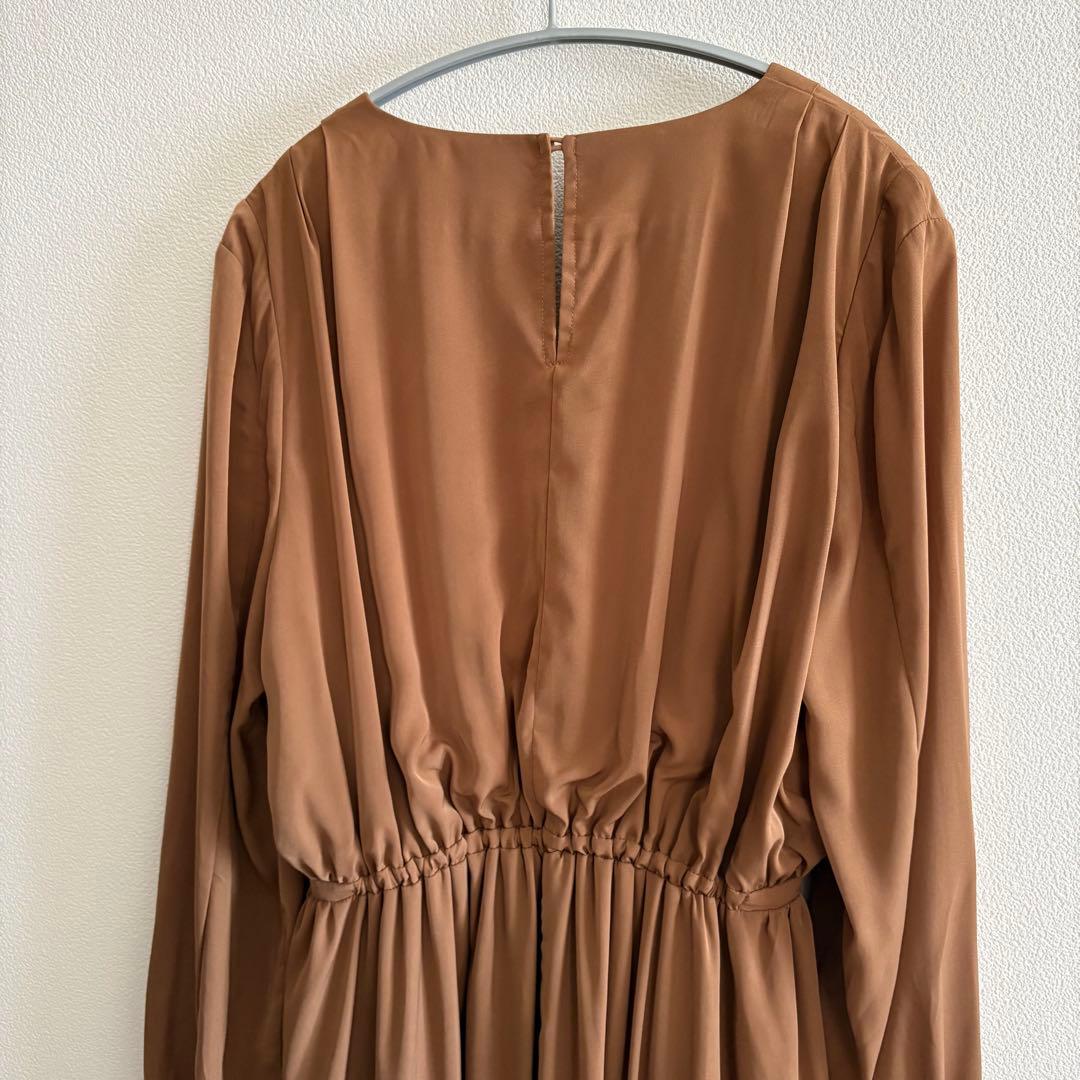 Ameri FLARE LAP DETAIL DRESS ベージュ　M