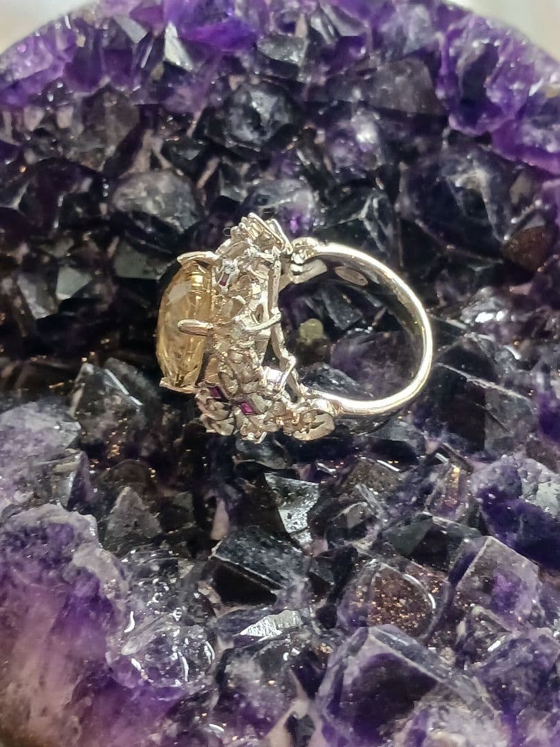 ✨天然石リングルチルクォーツ　 　　シルバーロジウム加工✨