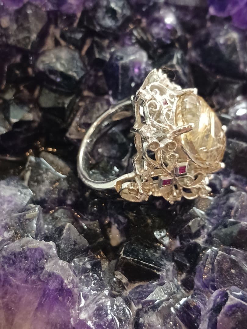 ✨天然石リングルチルクォーツ　 　　シルバーロジウム加工✨