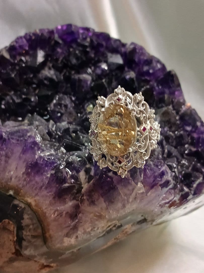 ✨天然石リングルチルクォーツ　 　　シルバーロジウム加工✨