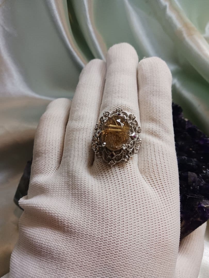 ✨天然石リングルチルクォーツ　 　　シルバーロジウム加工✨