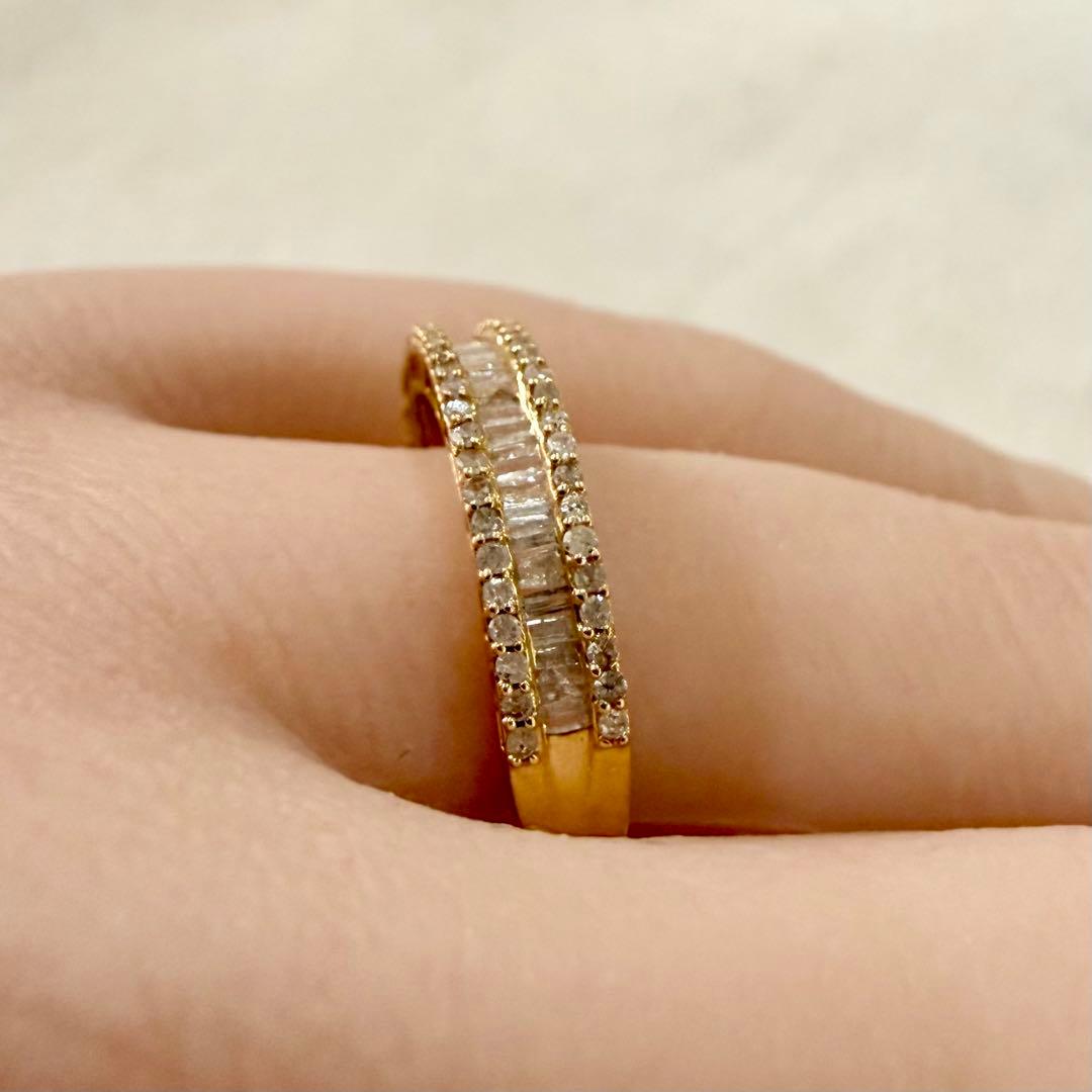 K18 ダイヤモンド 0.50ct テーパーカット デザインリング 19.5号