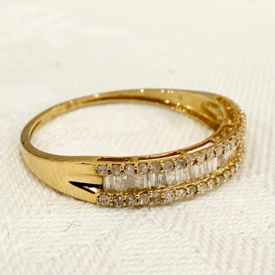 K18 ダイヤモンド 0.50ct テーパーカット デザインリング 19.5号