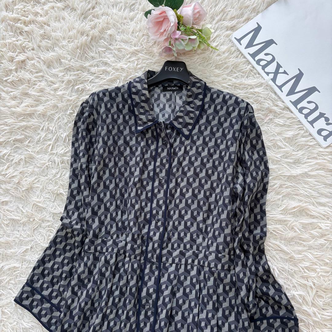 Max&Co 大きいサイズ　シルク100% 総柄シャツワンピース　タック　48