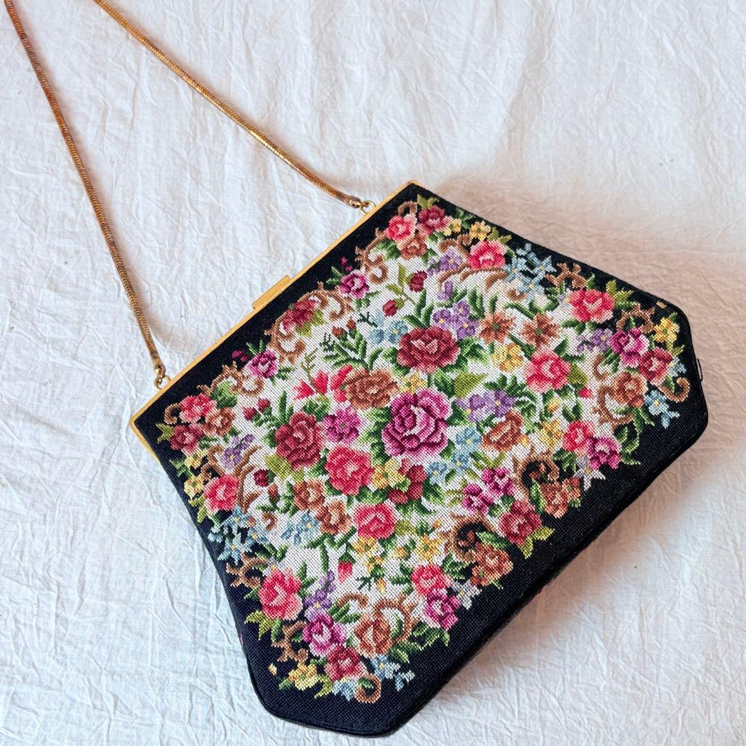 美品 プチポワン 細密刺繍 ハンドバッグ パーティーバッグ