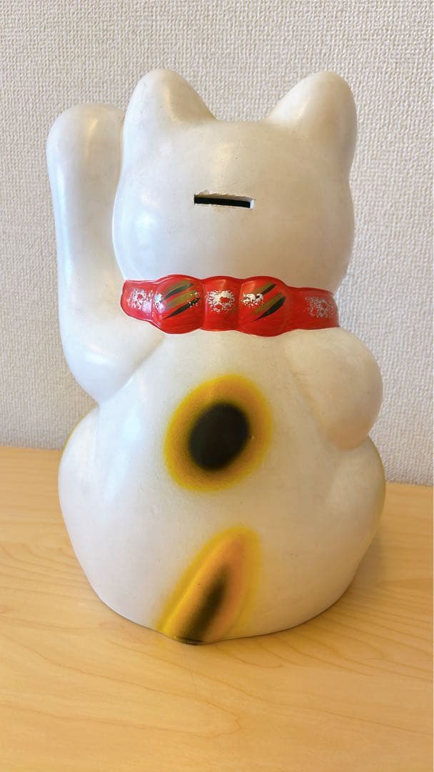 招き猫 左手上げ 三毛猫 貯金箱 約34cm