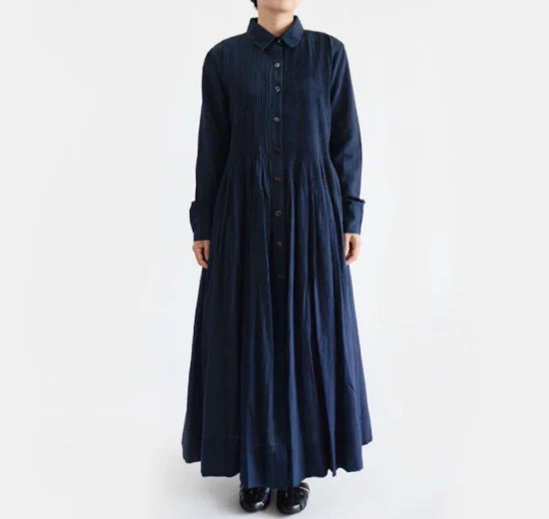 Khadi and Co ピンタックシャツワンピース 薄緑 ライトグリーン S