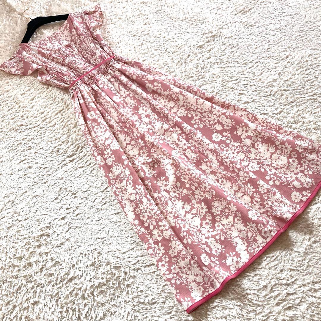 【美品】トッカ 洗える スターチスドレス フラワー ワンピース フレンチスリーブ