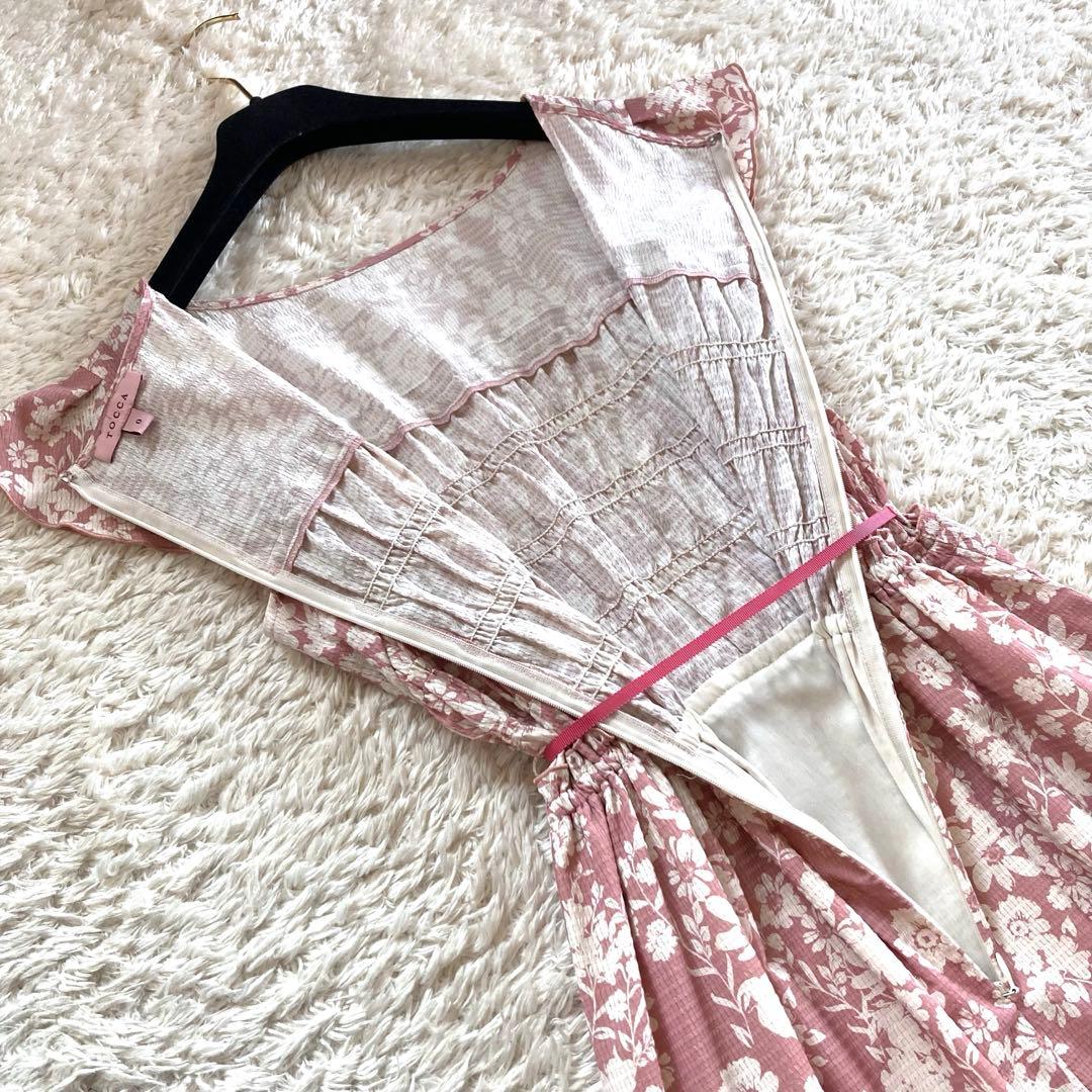【美品】トッカ 洗える スターチスドレス フラワー ワンピース フレンチスリーブ