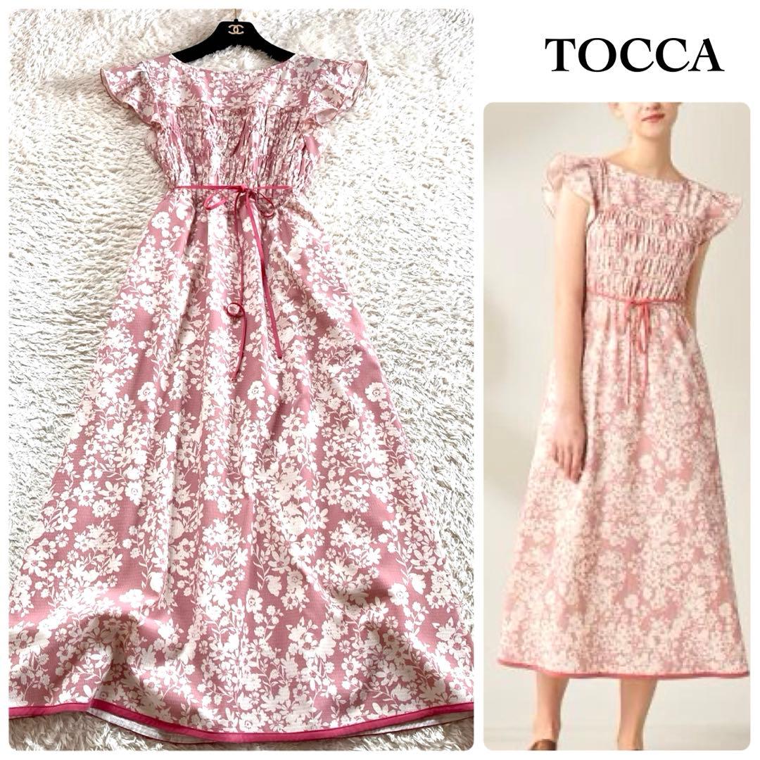 【美品】トッカ 洗える スターチスドレス フラワー ワンピース フレンチスリーブ
