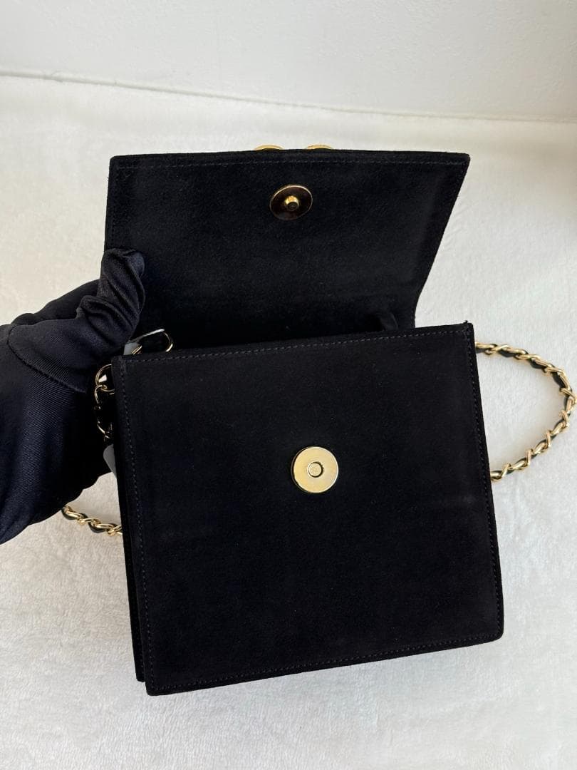 美品❣　CELINEセリーヌ　黒 スエード 　ゴールド　チェーンバッグ