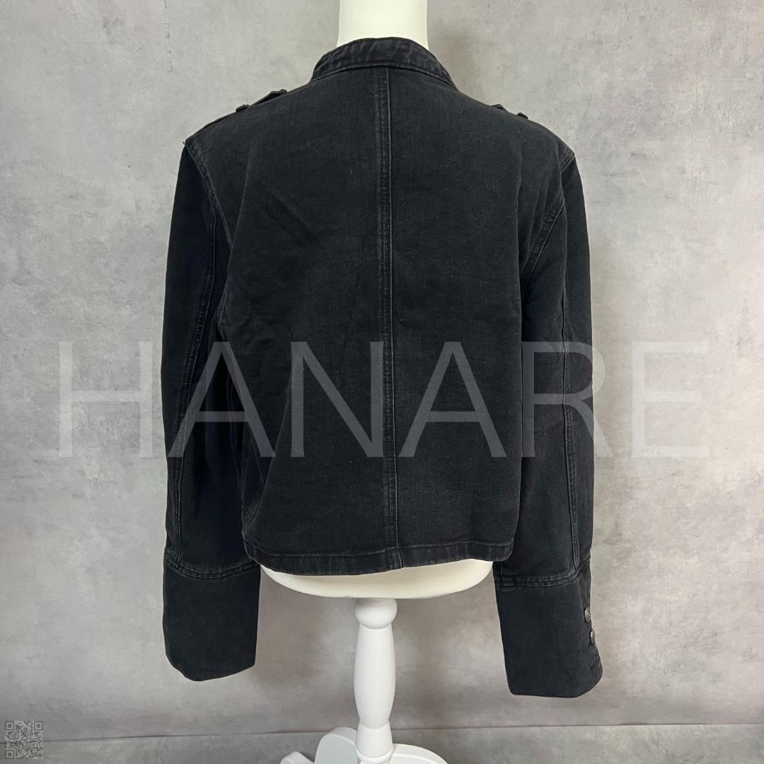 短丈 袖長 ナポレオンデニムジャケット 黒ミリタリージャケット