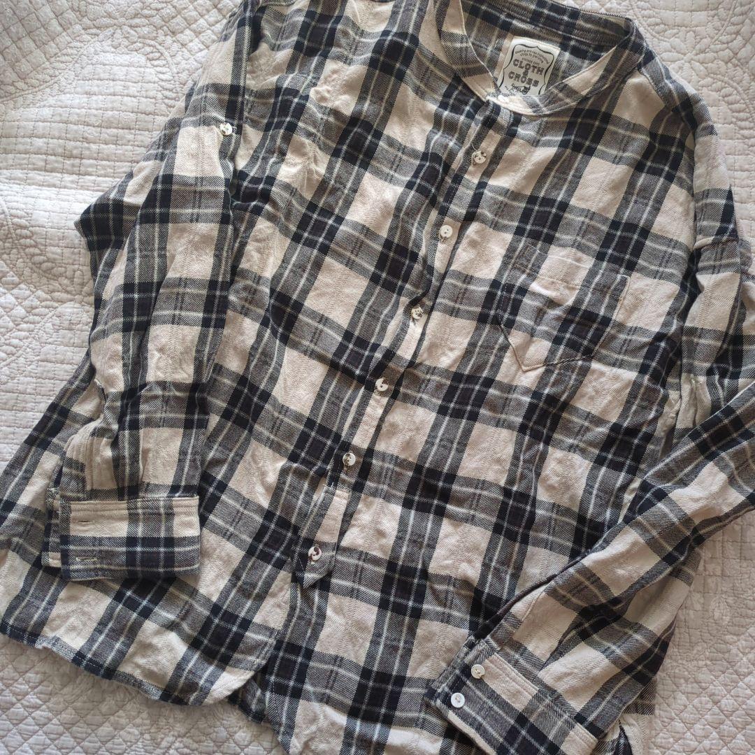 CLOTH&CROSS チェック　シャツ　ノーカラー　ハグオーワー