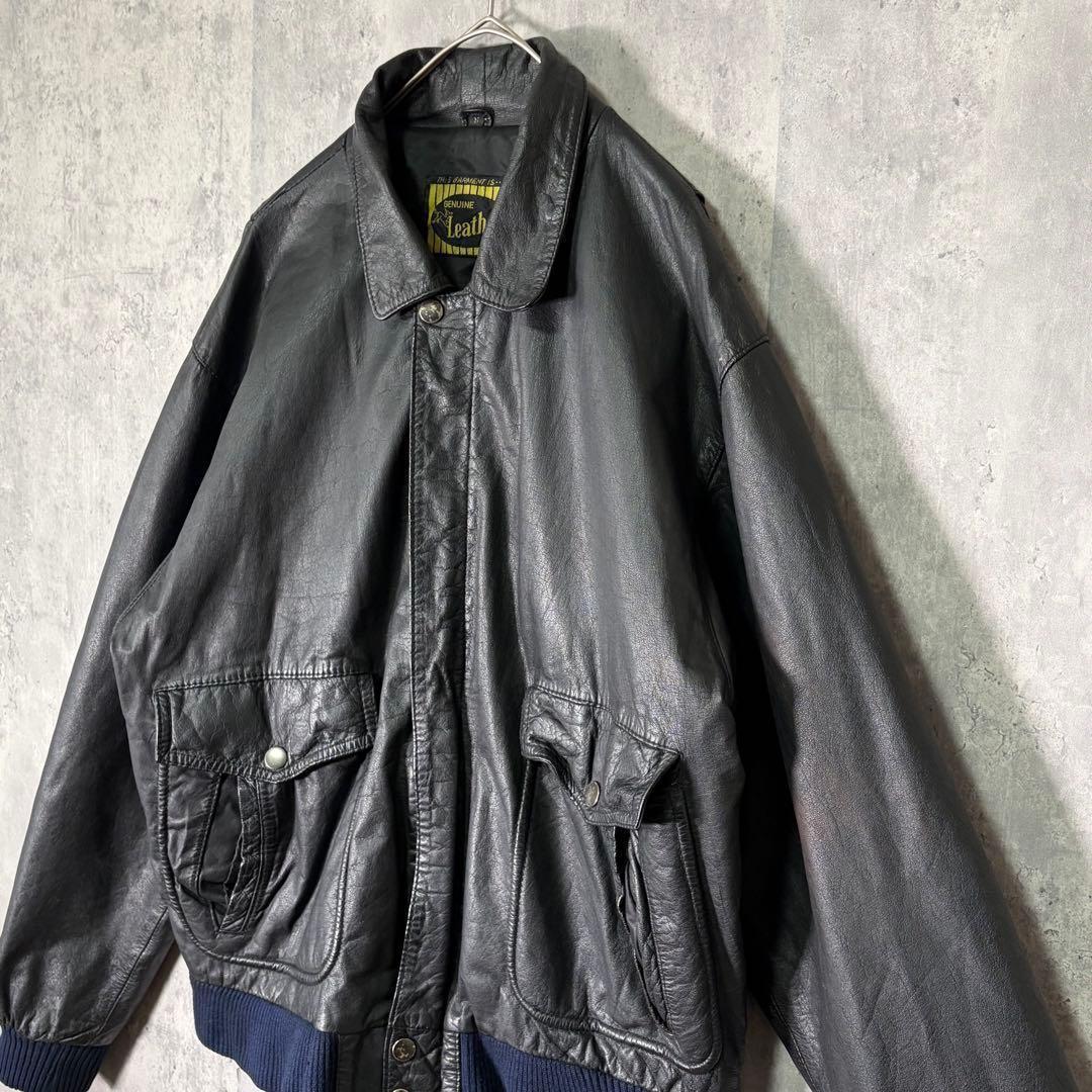 牛革 A2 レザージャケット 本革 黒 短丈 ヴィンテージ 肩パッドなし