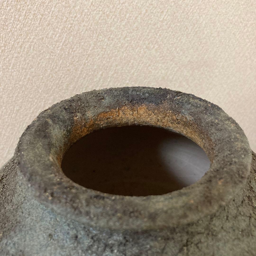 古壺　花瓶　飾り壺　銘あり〈検　登窯　三筋壺　自然釉　青備前　古越前　常滑　種壺