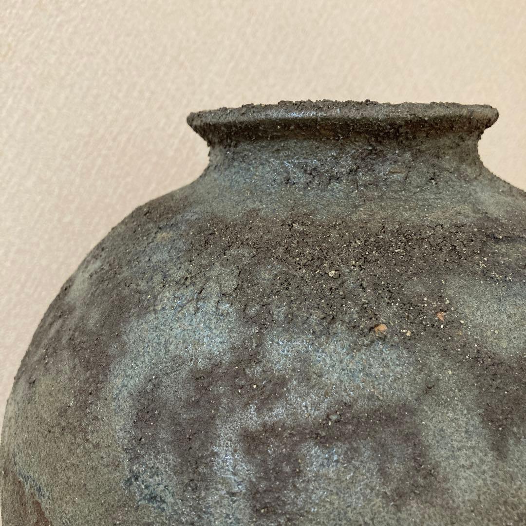 古壺　花瓶　飾り壺　銘あり〈検　登窯　三筋壺　自然釉　青備前　古越前　常滑　種壺