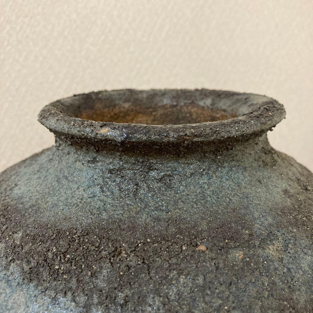 古壺　花瓶　飾り壺　銘あり〈検　登窯　三筋壺　自然釉　青備前　古越前　常滑　種壺
