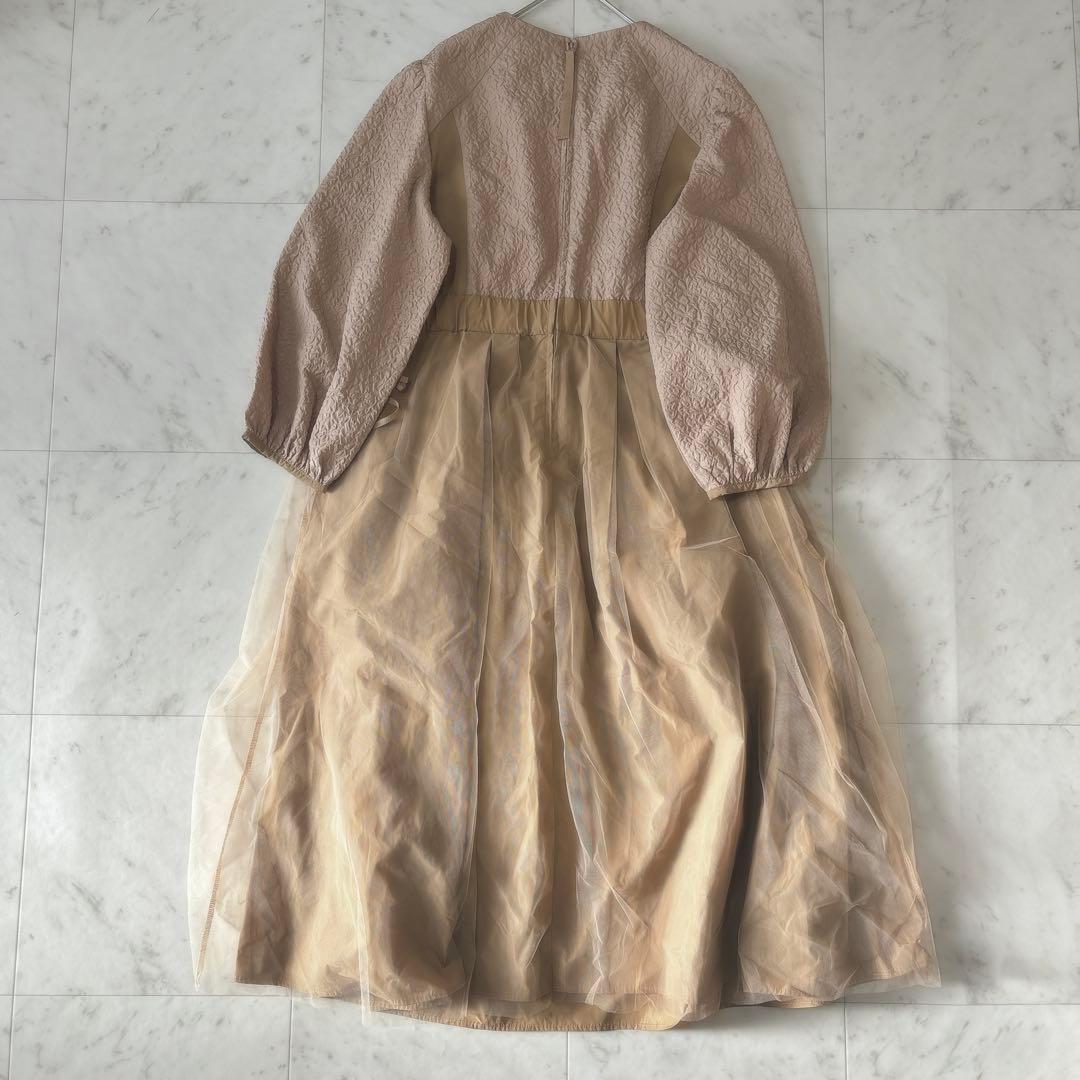 美品 スーパービューティ 24AW ロングワンピース チュール エンボス パフ袖