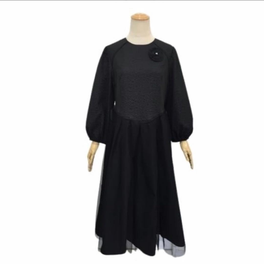 美品 スーパービューティ 24AW ロングワンピース チュール エンボス パフ袖