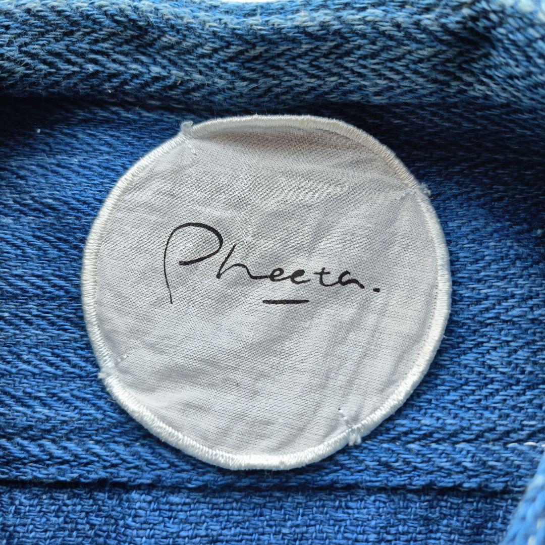 Pheeta ピンタック Trinity デニム ブラウス シャツ ノーカラー