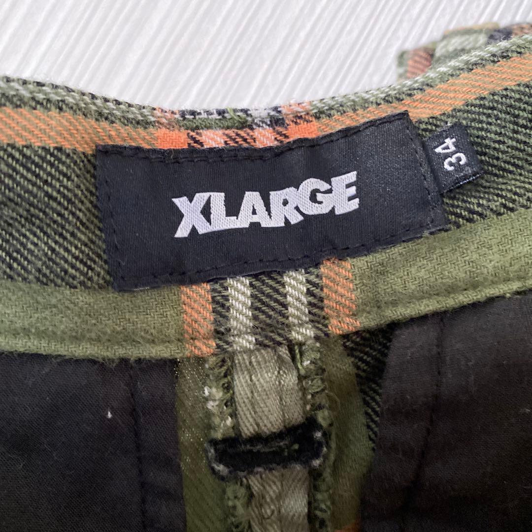 ⚫︎X-LARGE グリーン系チェック柄ワークパンツ　カーゴパンツ