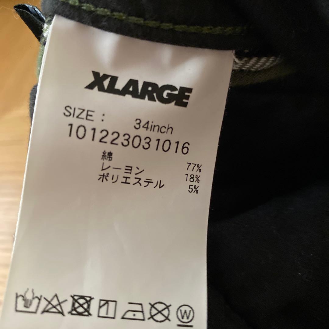 ⚫︎X-LARGE グリーン系チェック柄ワークパンツ　カーゴパンツ