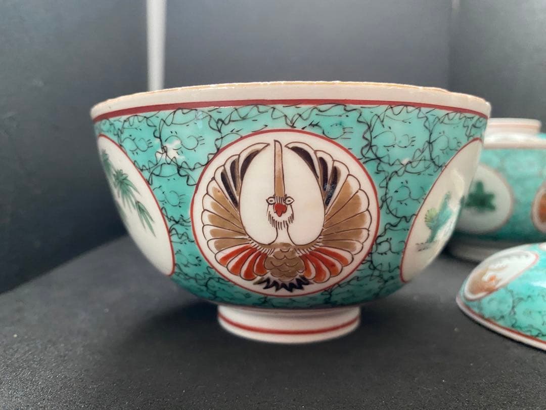 乾隆年製　古伊万里 吉祥文 5客　飯碗　蓋付　茶碗　金彩 古美術 骨董 古玩