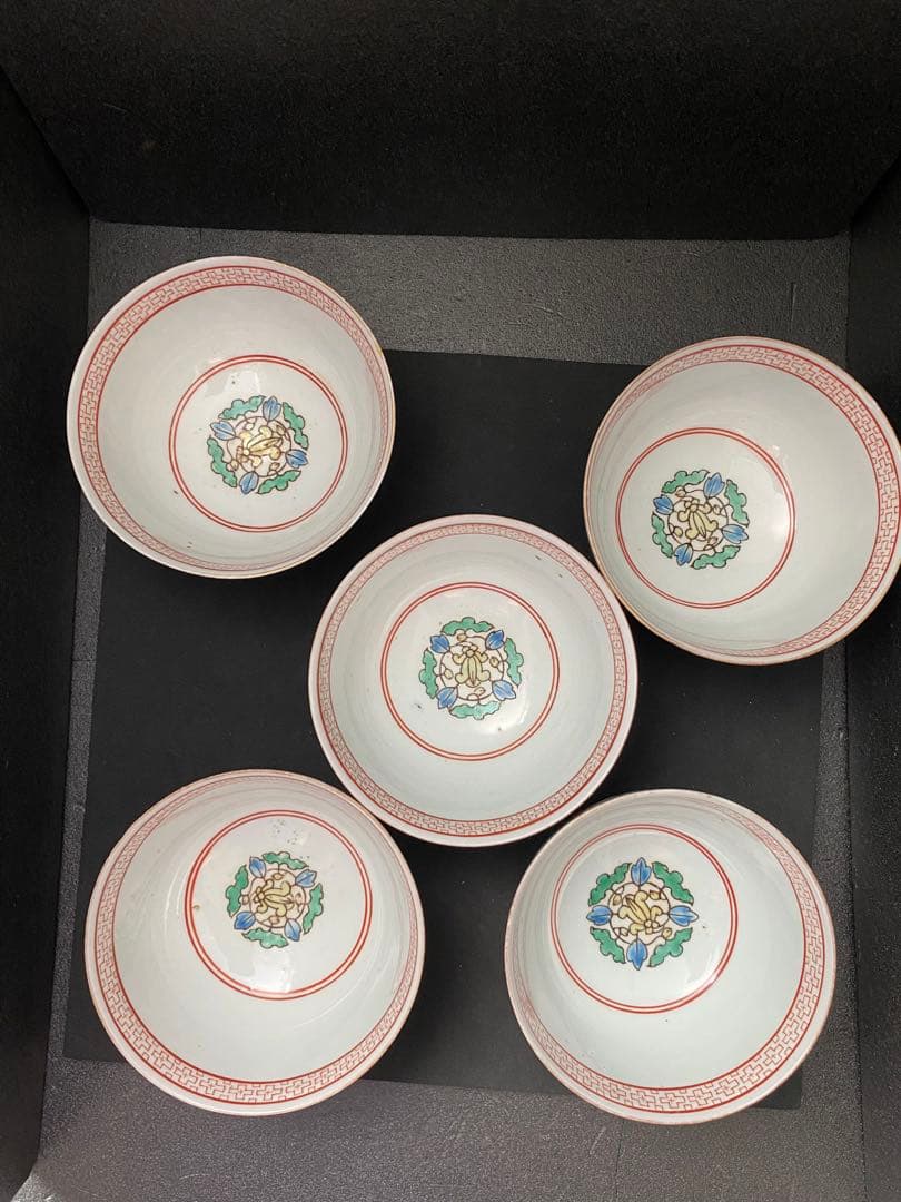 乾隆年製　古伊万里 吉祥文 5客　飯碗　蓋付　茶碗　金彩 古美術 骨董 古玩